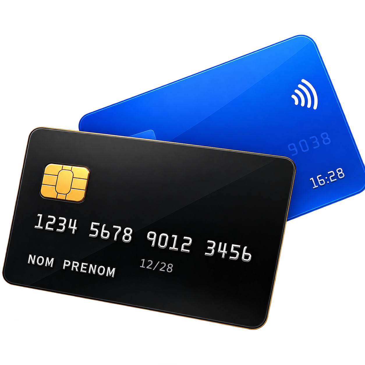 Cartes bancaires prépayées noire et bleue